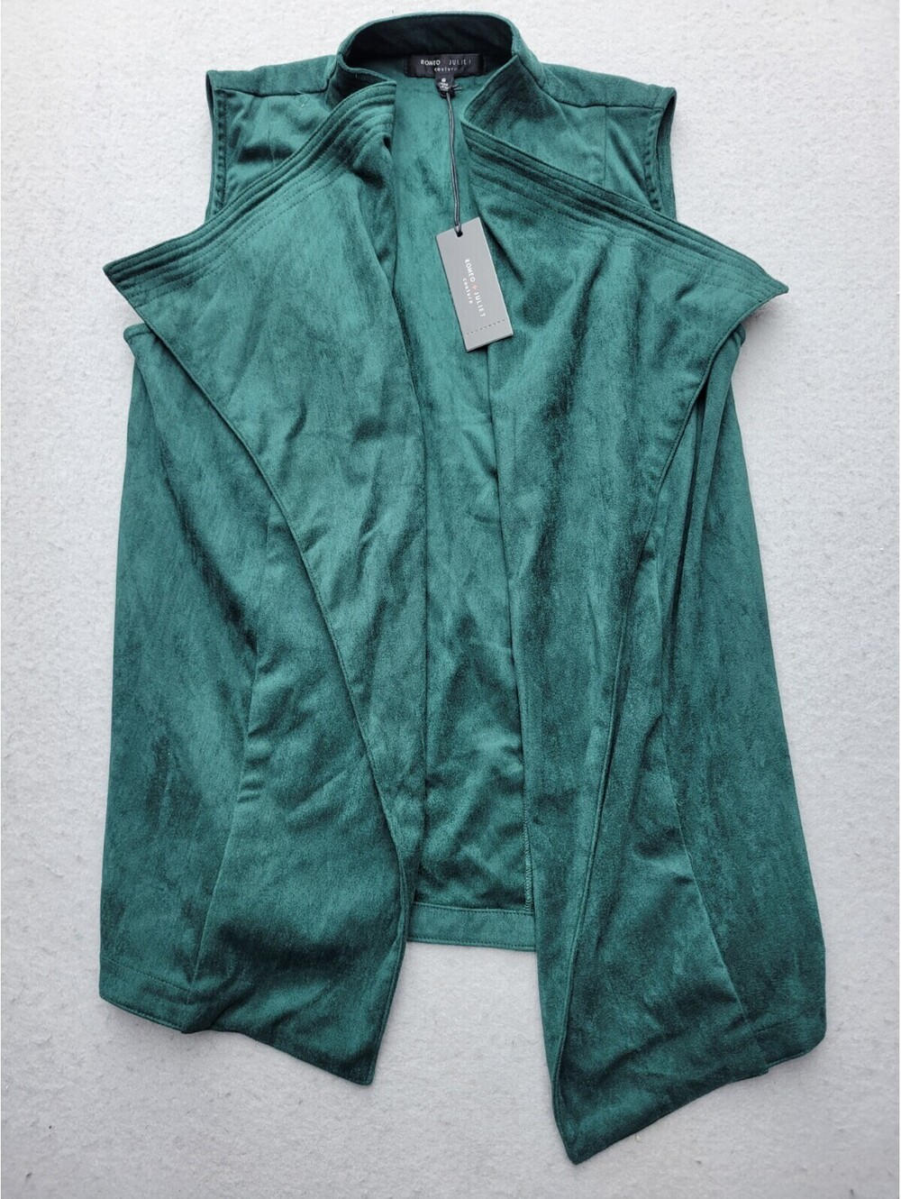Romeo & Juliet Women's Vest Small Green Open Solid Lapel Faux Suede Casual